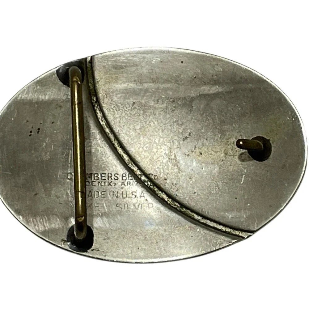 Nickle Silver Western Saddle Belt Buckle Old Chambers Buckle Co. Arizona USA